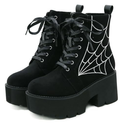Image of Parisuit Womens Goth Patent Ankle Boots Platform Chunky Combat Boots