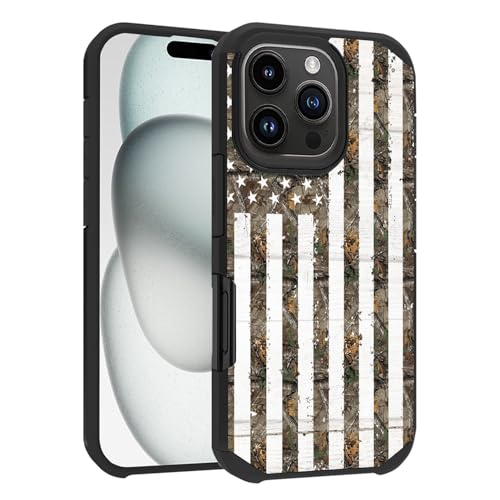 BWOOLL Designed for iPhone 16 Pro Case, Hybrid Hard PC & Soft Silicone Dual Layer Shockproof Protection Phone Case for iPhone 16 Pro (2024) 6.3 inch, American Flag Camouflage