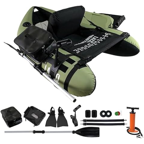Xproutdoor Inflatable Float Tube, Fishing Float Tube, Belly Boat with Adjustable Straps, Storage Pockets, Fish Ruler, Pump, Oar, Rod Holder and Mount, Fins, 350LBS Load Bearing Capacity Cover