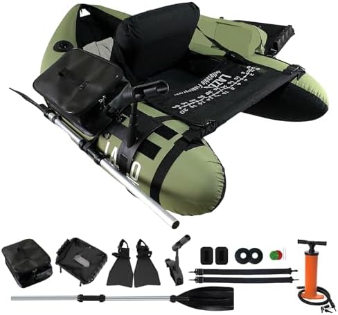 Xproutdoor Fishing Float Tubes, Inflatable Float Tube, Belly Boat Fishing with Adjustable Straps, Storage Pockets, Fish Ruler, Pump, Oar, Rod Holder and Mount, Fins, 350LBS Load Bearing Capacity