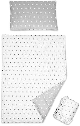3 piece set Duvet Cover Pillowcase and Fitted Sheet for Swinging 90x40 cm Baby Crib Cradle (Stars Blue)