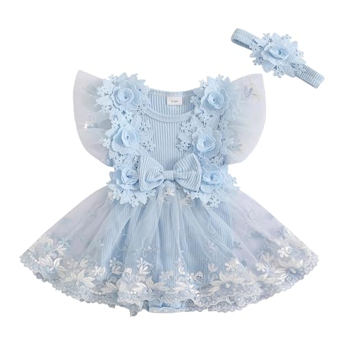 Image of Ursobutegl Newborn Baby Girl Romper Dresses Lace Floral Ruffle Sleeveless Jumpsuit Bodysuit Skirt One Piece Summer Clothes