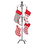Heavy Duty Freestanding Christmas Stocking Holder Stand, 53'H with Cast Iron Star Top, Metal Stocking Hangers for Fireplace Holiday Decor