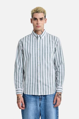 Image of SNITCH Men Casual Shirt | Regular Fit Long Sleeve Button-Down Collar Striped Pattern | 100% Cotton Breathable Fabric Smart Casual Summer Styling