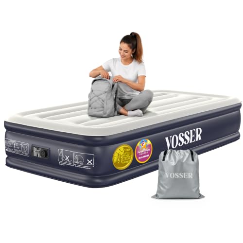 Image of VOSSER Twin XL Air Mattress with Built-in Pump, 13 inch Raised 80 inch Extra Long Inflatable Blow Up Mattress, Flocked Top Single Air Bed for Home, Guests &Floor,Portable Bed Twin Size Air Mattress