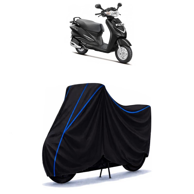 Image of Scooty Cover Water Resistant for Duet 125 CC BS6 | Universal Scooter & Bike Cover | Heavy Duty UV Dust, Rain & Scratch Protection | Elastic Fit All Weather Indoor Outdoor | Black with Blue Piping