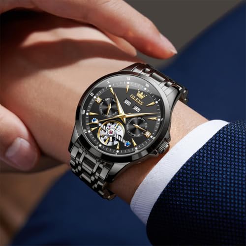 Image of OLEVS Automatic Watches for Men Luxury Skeleton Multi-Function Mechanical Watch Self Winding Date Waterproof Luminous Mens Watch