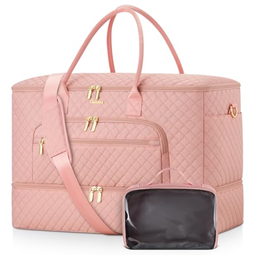 CLOKARS Travel Duffle Bag Wide Open Large Weekender Bag for Women with Shoe Compartment Carry on Overnight Bags with Toiletry Bag Hospital Bag for Women Labor Delivery with Wet Pocket (Pink)