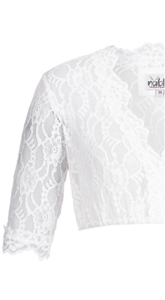 Nübler Dirndlbluse Damen Laura - Kurzarm Trachtenbluse mit Spitze & V-Ausschnitt - Weiß, Elegante Tracht im Landhaus Stil - Hochwertige Qualität, formbeständig & angenehm