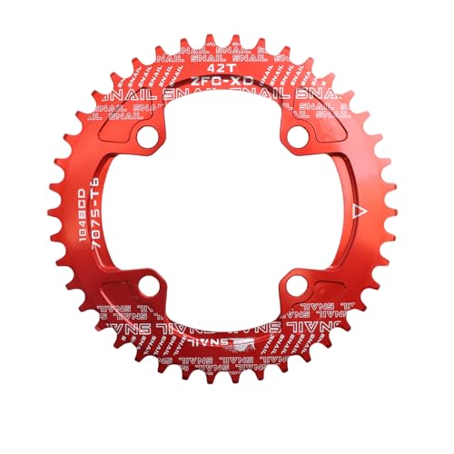 DJC Bike Chainring 104BCD Round 30t 32t 34t 36t 38t 40t 42t 44t 46t 48t 50t 52t Tooth Narrow Wide 7/8/9/10/11/12 Speed Ultralight MTB Mountain Bike 104 BCD Chainwheel,02# Round Red,42T
