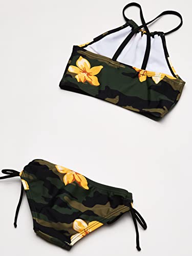 Kanu Surf Girls' Daisy UPF 50+ Beach Sport Halter Tankini 2-Piece Swimsuit, Rylie Army Green, 124