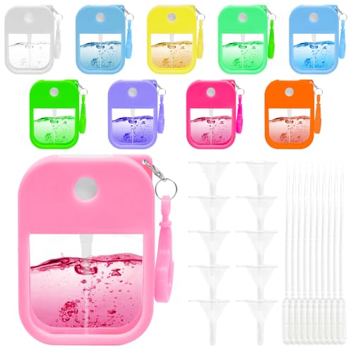 VIEKIER 10 Pcs Keychain Card Spray Bottle 1.29oz Refillable Perfume Reusable Leakproof Water Spray Bottle with Keychain for Cosmetic 10 Color
