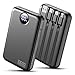 HAIARA Portable Charger 10000mAh Power Bank with 4 Built-in Cables,LED Display Compact and Battery Pack with Multiple USB Ports All-in-One Travel Charger for iPhone,Android and Other Devices-Black