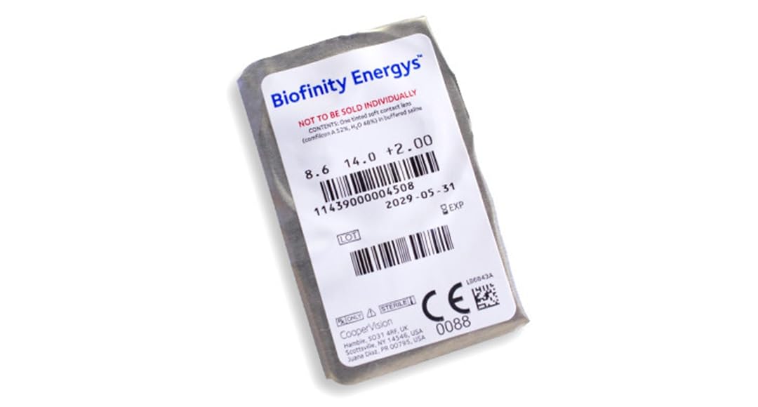 Biofinity Energys - Lentes de contacto esféricas mensuales (R 8.6 / D 14.0 / -2.00 Diop), Pack de 3 uds.