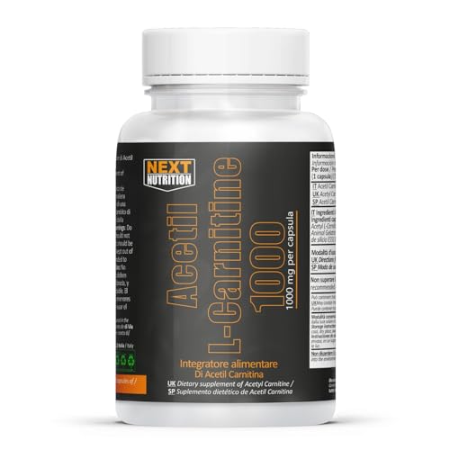 Next Acetil L Carnitina 1000 mg 60 CPS - Integratore di Acetyl L Carnitina Produzione di Energia e Favorisce il Metabolismo dei Grassi, Dimagrante Brucia Grassi - Integratori Palestra Pre Workout