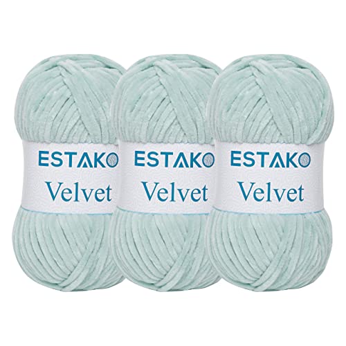 Estako Velvet Yarn for Crocheting, Chenille, 3 Pack, Mint by estako - Used condition - US$21.29