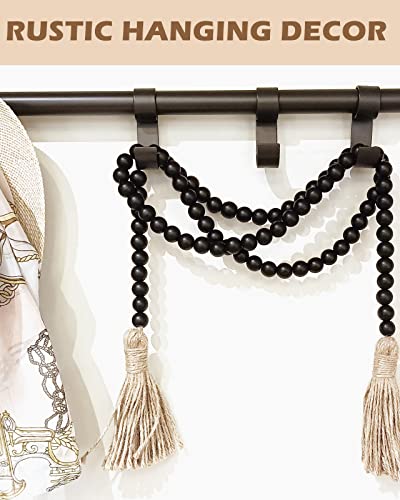 Panba Wood Bead Garland Boho Decor Prayer Beads With Tassel Farmhouse Rustic Home Coffee Table Decor Prayer Beads Decoration Modern Farm Country Decoration (Black) #TOP5