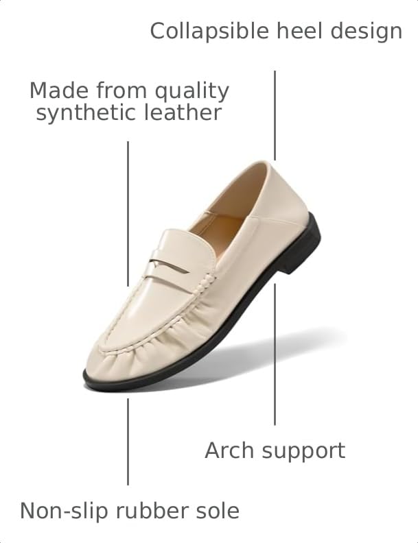 Image of Coutgo Penny Loafers for Women Comfortable Slip on Shoes Collapsible Heel Closed Toe Dressy Casual Work Flats