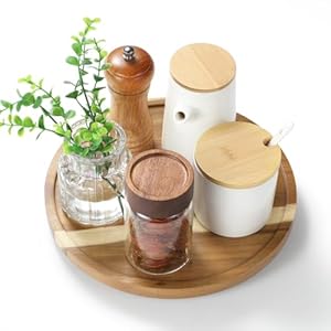 LAMU 10” Acacia Wood Lazy Susan Organizer for Table Top, Lazy Susan Turntable for Cabinet, Kitchen, Countertop, Pantry Organization