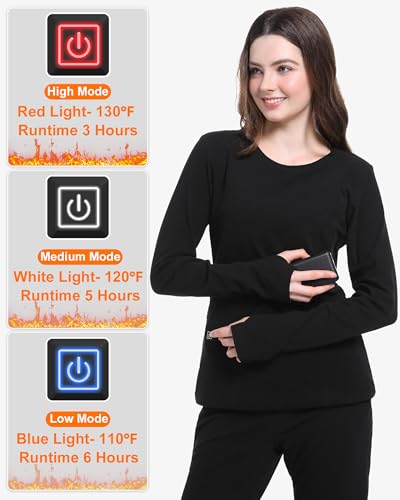 FERNIDA Women Heated Thermal Top with 7.4V Battery Pack Stretch Heated Shirt with Thumb Hole Fleece Lined Heating Baselayer2
