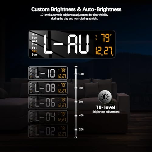 Image of EASEPRES 16 inch Digital Wall Clock with Remote Control - LED Display, Auto-Dimming,Dual Alram,Countdown Timer, Date, Day,Temperature & Calendar - 12 /24 Hour Format, ABS Rectangle Design (White + Green)