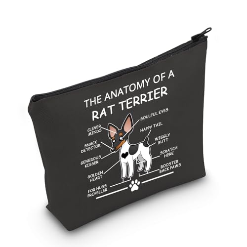LEVLO Funny Rat Terrier Lovers Gifts: The Anatomy of A Rat Terrier Cosmetic Bags for Veterinary Mom Travel Toiletry (Black)
