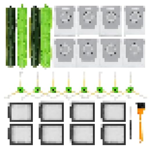 LQELAE 26 Pack Replacement Parts Accessories for iRobot Roomba i3 i3+ i4 i6 i6+ i7 i7+ E5 E6 E7 I & E Series Vacuum Cleaner (2+8+8+8 kit), 2 Set Rollers, 8 Filters, 8 Side Brushes, 8 Vcauum Bags
