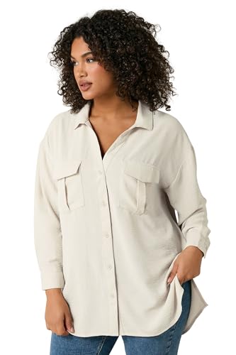 EVANS Curve Utility Pocket Shirt - Women's - Plus Size Curve Cream