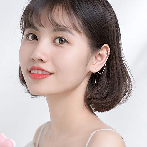 Love Heart Ear Cuffs Tassel Threader Dangling Earrings Sterling Silver For Women Teen Girls Dainty Long Chain Wrap Cartilage Earring Cute Jewelry Christmas Gifts #TOP2