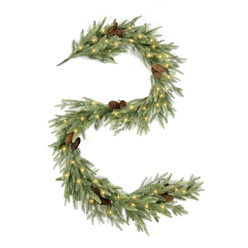 WBHome 6ft Pre-lit Norway Spruce Christmas Garland, Winter Greenery Garland