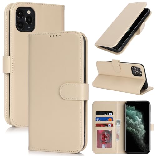 Image of for iPhone 11 Pro Max Case Wallet with Card Holder,for iPhone 11 Pro Max Wallet Case for Women Men,PU Leather Shockproof Magnetic Buckle Stand Flip Phone Case-Beige