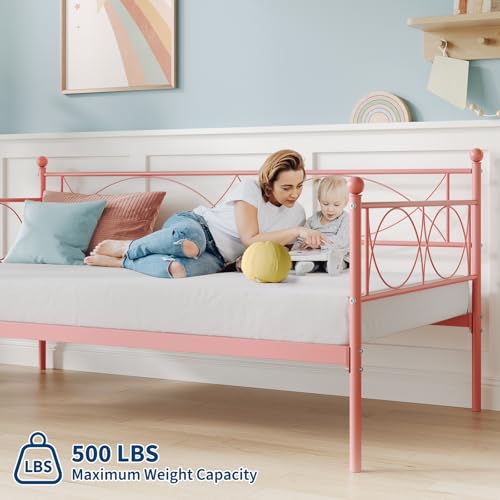 IDEALHOUSE Twin daybed with Trundle, Metal Twin Daybed and Trundle Set, Day Bed Sofa Bed Frame with Steel Slat Support, Multifunctional Daybed Frame for Bedroom (Pink Daybed) by IDEALHOUSE - Image 4