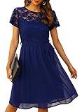 Manydress Women's Scooped Neckline Floral lace Top Cocktail Bridesmaid Party Midi Dress MY058 (Blue,...