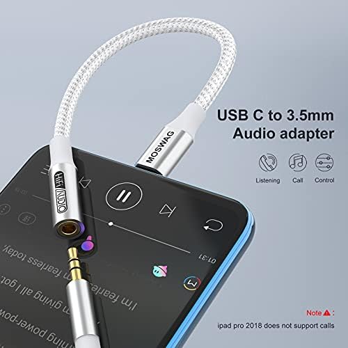 MOSWAG USB C to 3.5mm Headphone Jack Adapter, USB C to Aux Audio Dongle Cable Cord Compatible with Pixel 4 3 2 XL, Samsung Galaxy S21 S20 Ultra S20+ Note 20 10 S10 S9 Plus iPad Pro