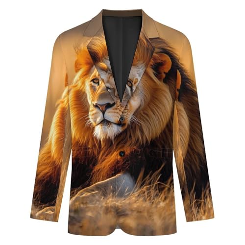 Adult Male Lion Sunset Mens Suit Jacket Lapel Blazers V Neck Button Business Coat Tuxedo for Wedding Party4