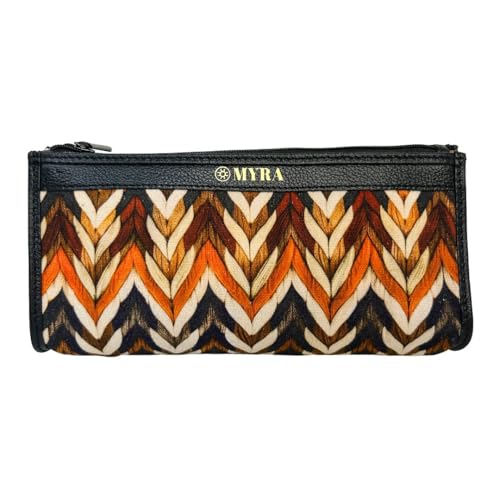 Myra Bag Pouch for Women - Southwestern Aztec Canvas Cosmetic Makeup Bag for Travel - Black
