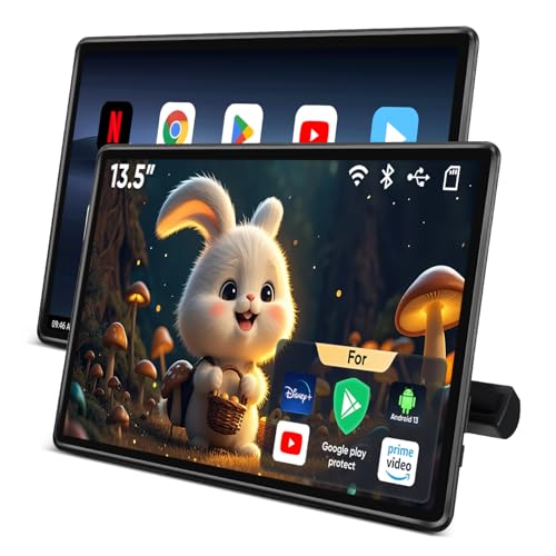 13.5 Inch Android Car Headrest Monitor Screen,Car Tablet TV Support Touchscreen WiFi Bluetooth Wireless Airplay Mirror Link HDMI SD USB Car Video Player (13.5" 4G Ram+64G ROM(2*pcs)) -  AINAVI