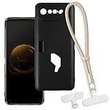 OAGELIM Funda Protectora 2 en 1 con Correa de Muñeca Compatible con ASUS ROG Phone 7 Funda con Cordón Desmontable, Asa Antideslizante y Antipérdidas (Negro + Oro)