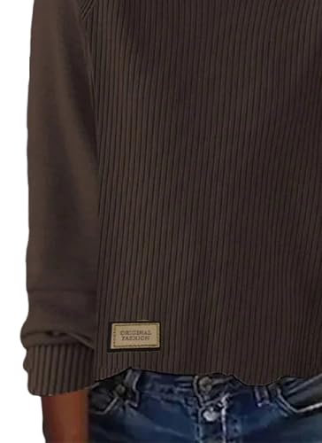 LOZ Women's Fall Sweaters Ribbed Knit Long Sleeve Loose Pullovers 2025 Casual Solid Color Jumper Tops with Label Detail3