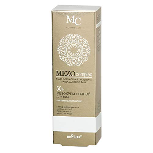 Bielita & Vitex Mezocomplex Line Night Face Mezo Cream 50+ Complex Rejuvenation For All Skin Types, 50 Ml With Hyaluronic Acid, Collagen, Avocado Oil, Cocoa Butter, Amino Acid Cocktail, Vitamins #TOP6
