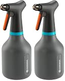 Gardena Pumpsprüher 0,75 l: Pumpsprüher mit 360°-Funktion, Messingdüse von Vollstrahl bis Sprühnebel verstellbar, große Füllöffnung, lichtdurchlässiges Design (11110-20) (Packung mit 2)