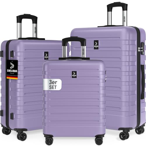 DEUBA® TRAVEL Koffer Set 3tlg 55x40x20 Sicherer Stauraum Kreuzgurt PVC Fach Reisekoffer Groß Trolley Suitcase mit 360° Rollen Hartschalenkoffer Handgepäck Koffer Pastell Lila