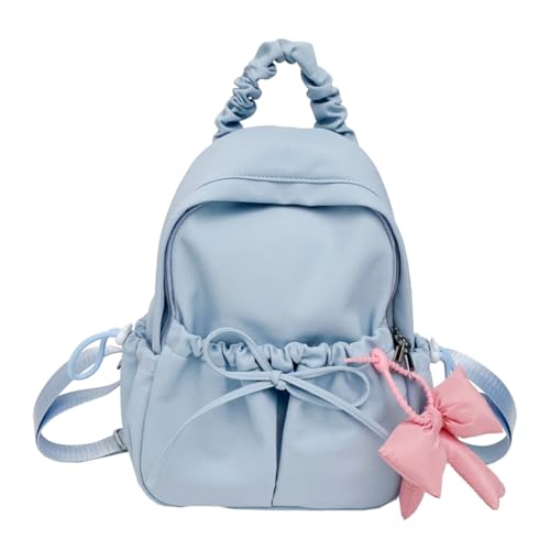 Backpack for Women Casual Daypack Cute bag with Bow Large Capacity Lightweight Travel Bag Y2k Pleated Bag (Blue)