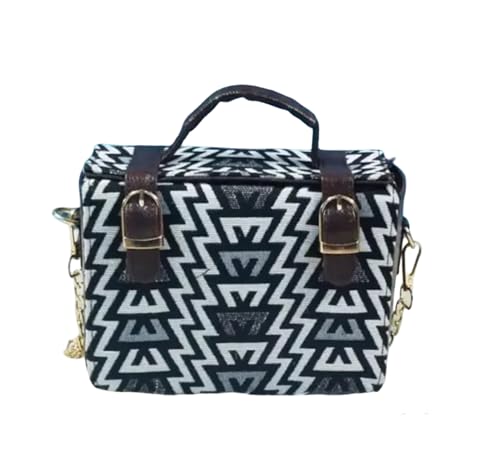 Sac géométrique noir et blanc d'exception avec détails boucle en cuir