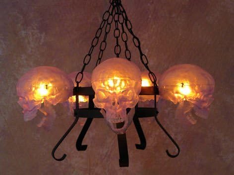 SKUL-420NC Chandelier Skull-Metal, 5 Clear Skulls on Dual Metal Frame No Candle
