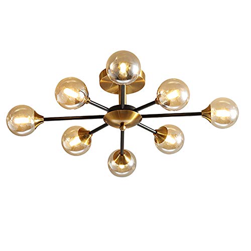 Chandelier doré avec 5 globes en verre fumé pour éliminer l'éclairage agressif