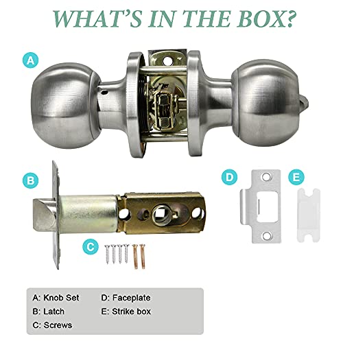 Suntai Exterior/Interior Ball Door Knobs With Lock And Key, For Privacy Bedroom/Entrance, Satin Nickel #TOP6