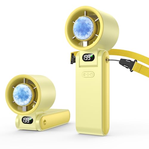 Hihvls Portable Handheld Fan with Ice Cooler, 199 Speed Personal Fan,5500mAh Rechargeable,20H Cooling Time,20000 RPM Powerful Motor, Summer Essential for Travel/Outdoor/Office, Yellow