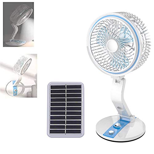 GMRZ Fan, Multifunction Solar Fan with LED Light Desk Fan Wall Fan USB Portable 360 ° Rotation Mini Fan for Home Office Living Room Bedroom Personal Table,Blue