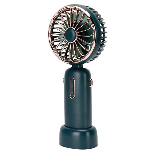 Aumotop Mini Ventilador de Mano, Ventilador Eléctrico Plegable Portátil de 3 Engranajes Enfriador Mesa 4800 MAh Pequeño Maquillaje con Cordón y Base Desmontable (Verde)